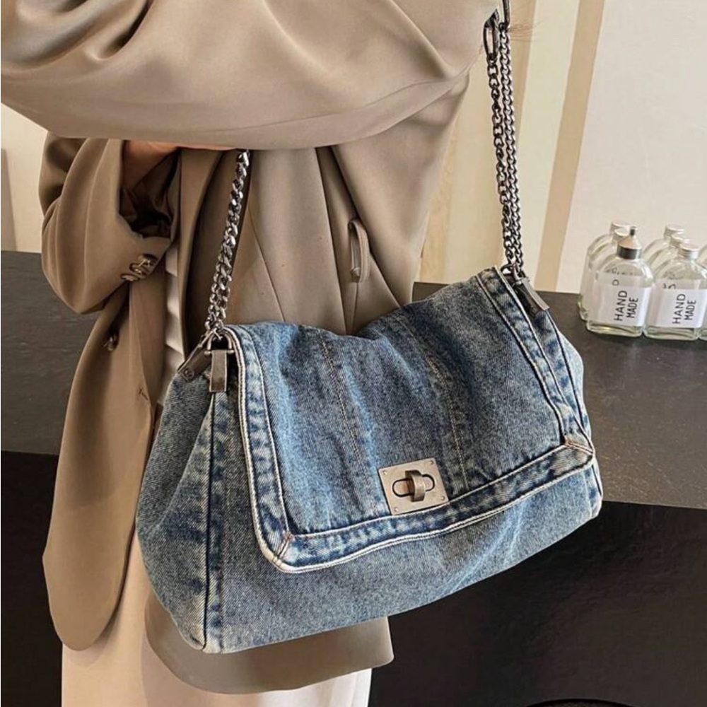 Denim Chain Strap Shoulder Bag